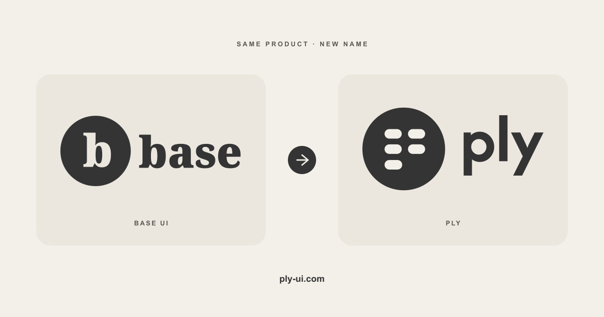 Former Base UI logo next to the new Ply logo